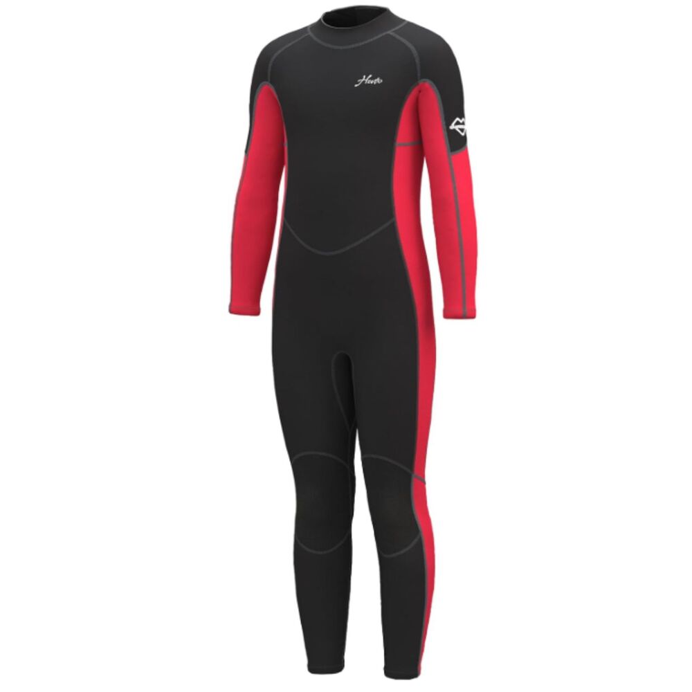 NEW Hevto Youth Wetsuit Size 14 3/2mm Neoprene Black Red Long Sleeve Back Zipper